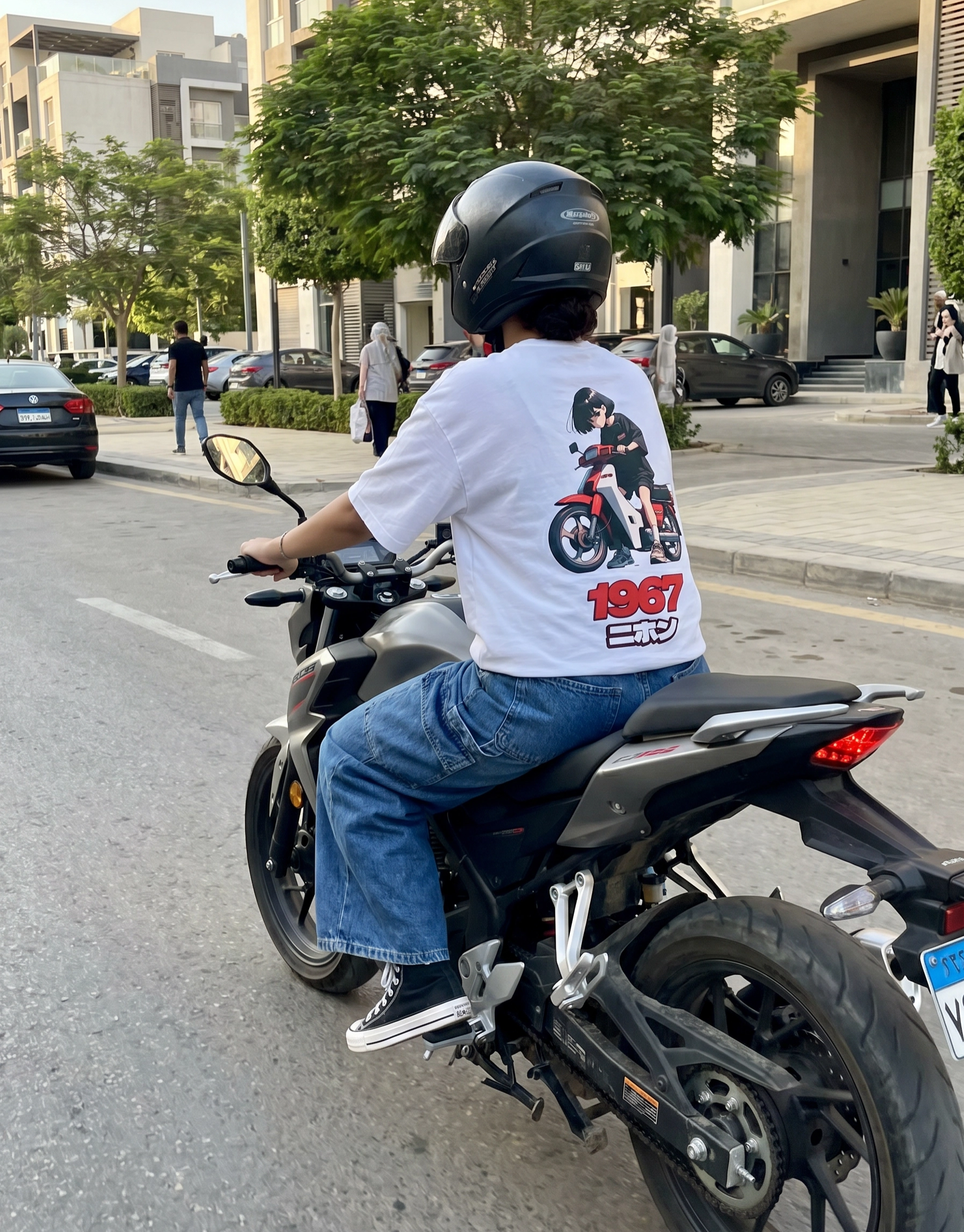 Japanese Anime Motorcycle Girl 100% Cotton Tee