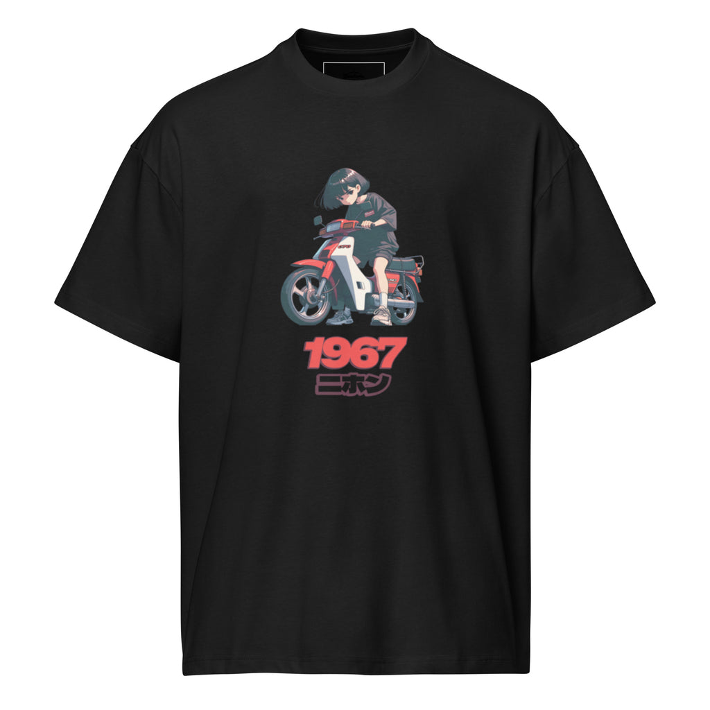"1967 Nihon" Retro Anime Scooter Box Tee – Vintage Japanese Streetwear Graphic – Heavyweight Oversized T-Shirt