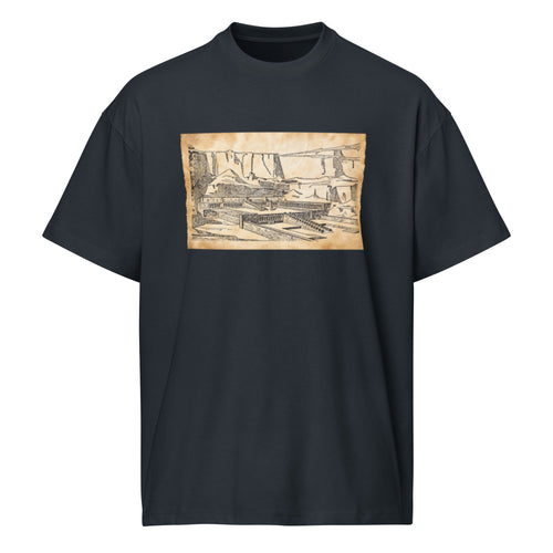 "The Pharaoh’s Ascent" Boxy Tee – Vintage Hatshepsut Temple Sketch & Ancient History Graphic Shirt