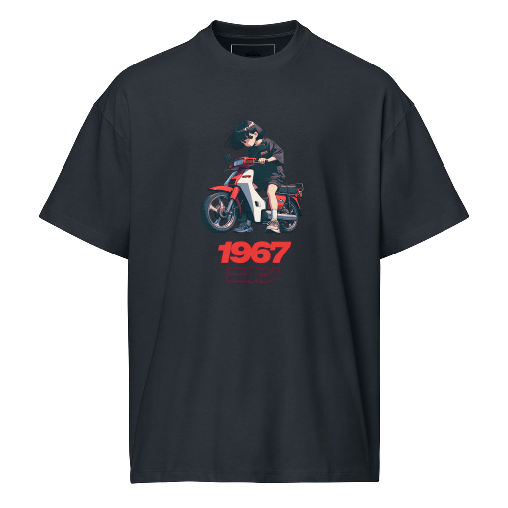 "1967 Nihon" Retro Anime Scooter Box Tee – Vintage Japanese Streetwear Graphic – Heavyweight Oversized T-Shirt