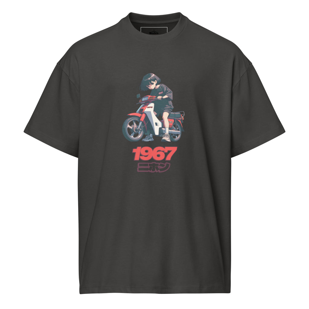 "1967 Nihon" Retro Anime Scooter Box Tee – Vintage Japanese Streetwear Graphic – Heavyweight Oversized T-Shirt