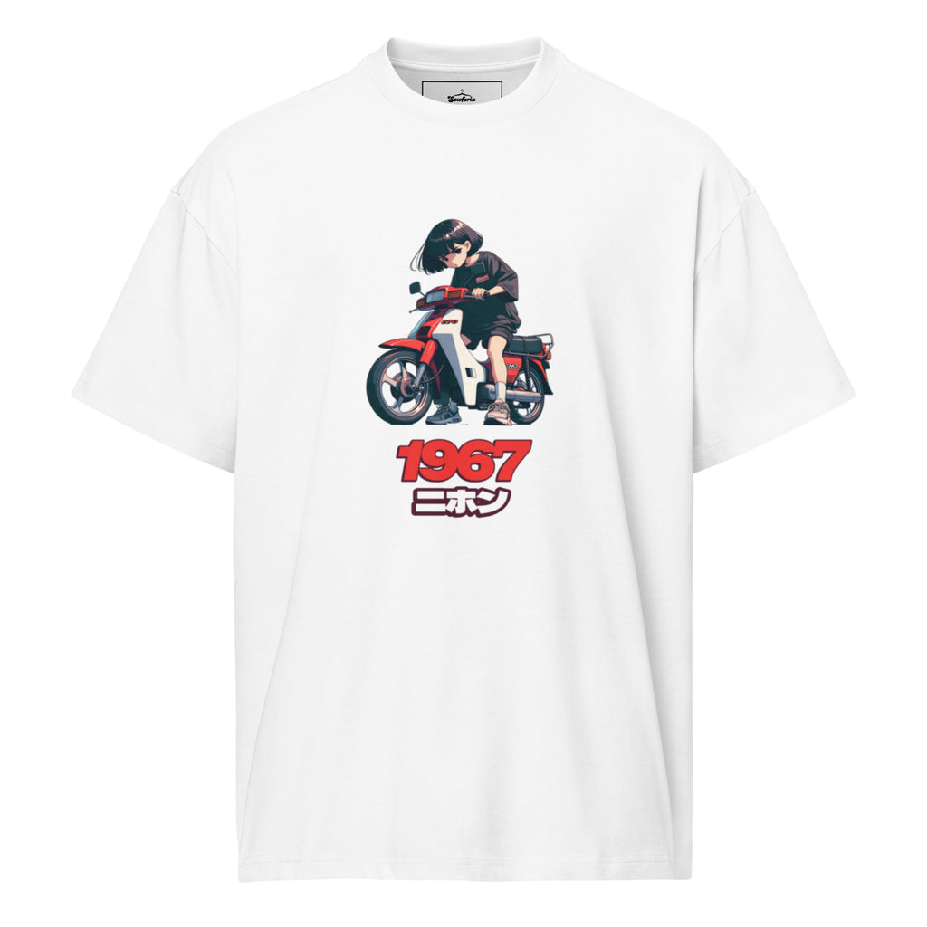 "1967 Nihon" Retro Anime Scooter Box Tee – Vintage Japanese Streetwear Graphic – Heavyweight Oversized T-Shirt