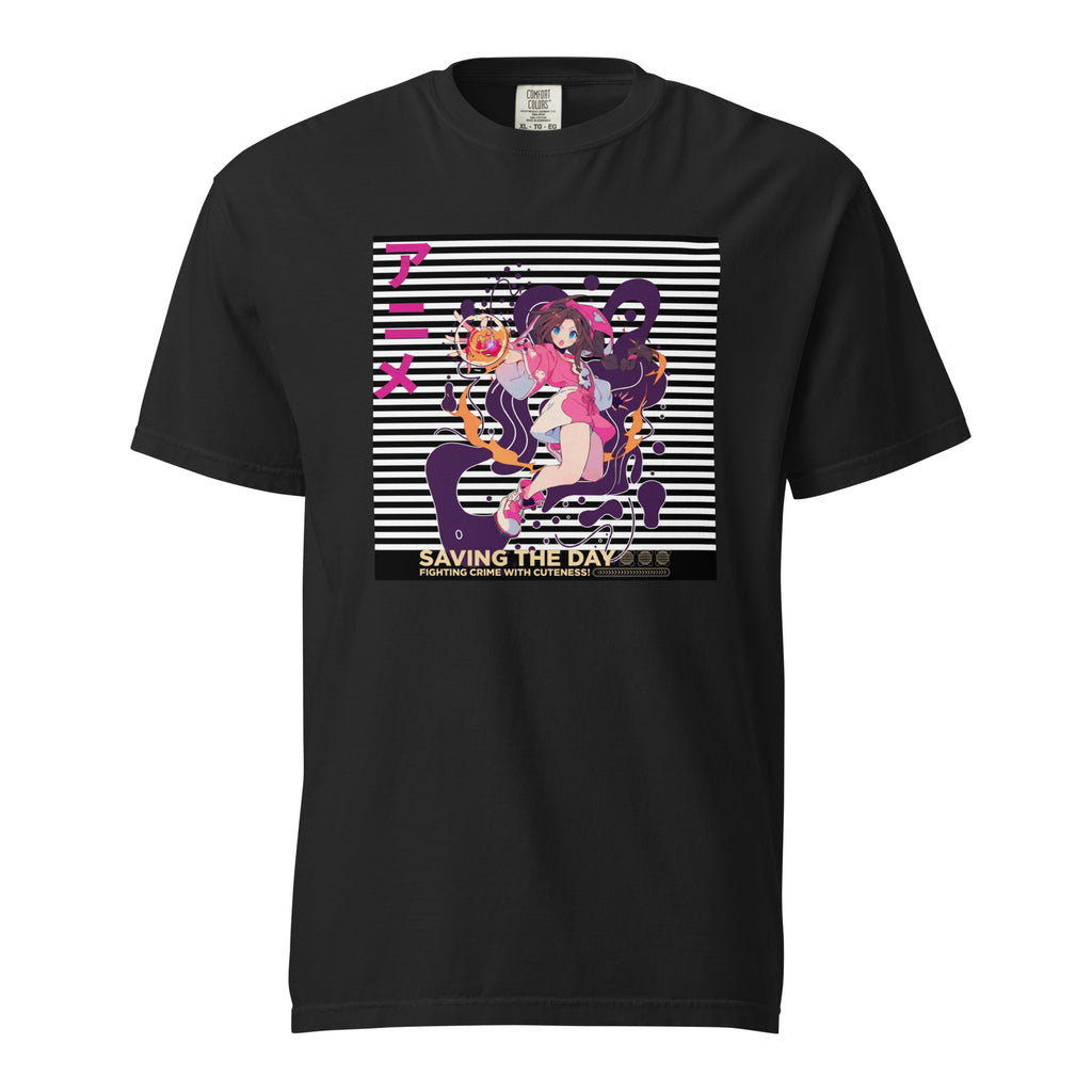 "Saving The Day" Anime T-Shirt – Magical Girl Kawaii Graphic Tee – Fighting Crime with Cuteness – Heavyweight Streetwear