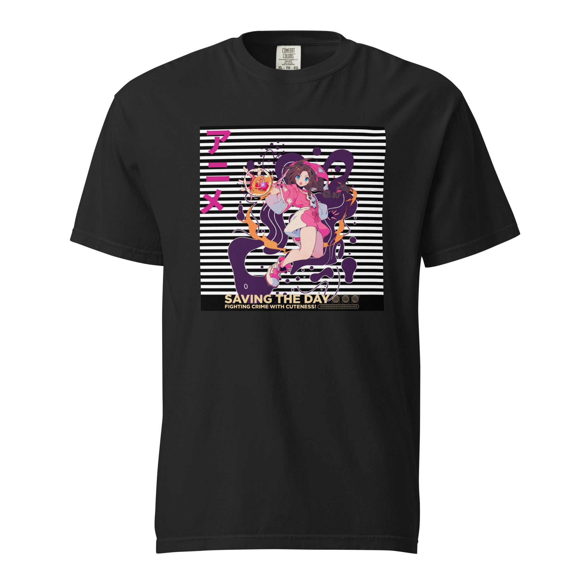 "Saving The Day" Anime T-Shirt – Magical Girl Kawaii Graphic Tee – Fighting Crime with Cuteness – Heavyweight Streetwear