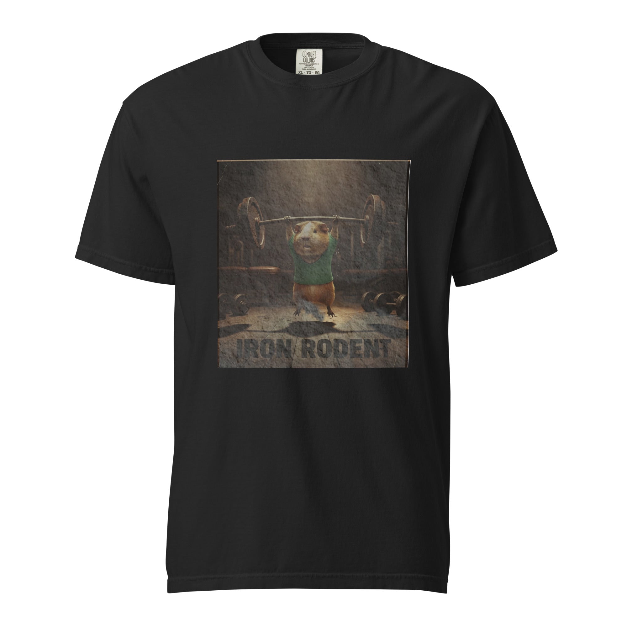 "Iron Rodent" Gym T-Shirt – Retro Guinea Pig Weightlifting Graphic Tee – Mid-weight Streetwear