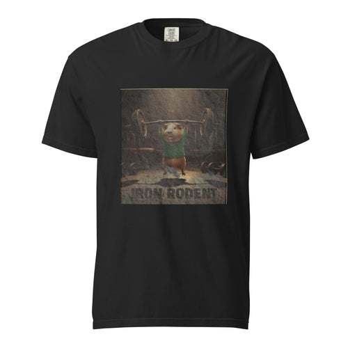 "Iron Rodent" Gym T-Shirt – Retro Guinea Pig Weightlifting Graphic Tee – Mid-weight Streetwear