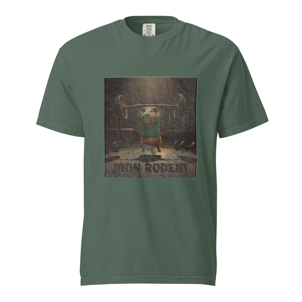 "Iron Rodent" Gym T-Shirt – Retro Guinea Pig Weightlifting Graphic Tee – Mid-weight Streetwear
