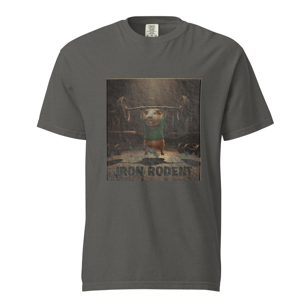 "Iron Rodent" Gym T-Shirt – Retro Guinea Pig Weightlifting Graphic Tee – Mid-weight Streetwear