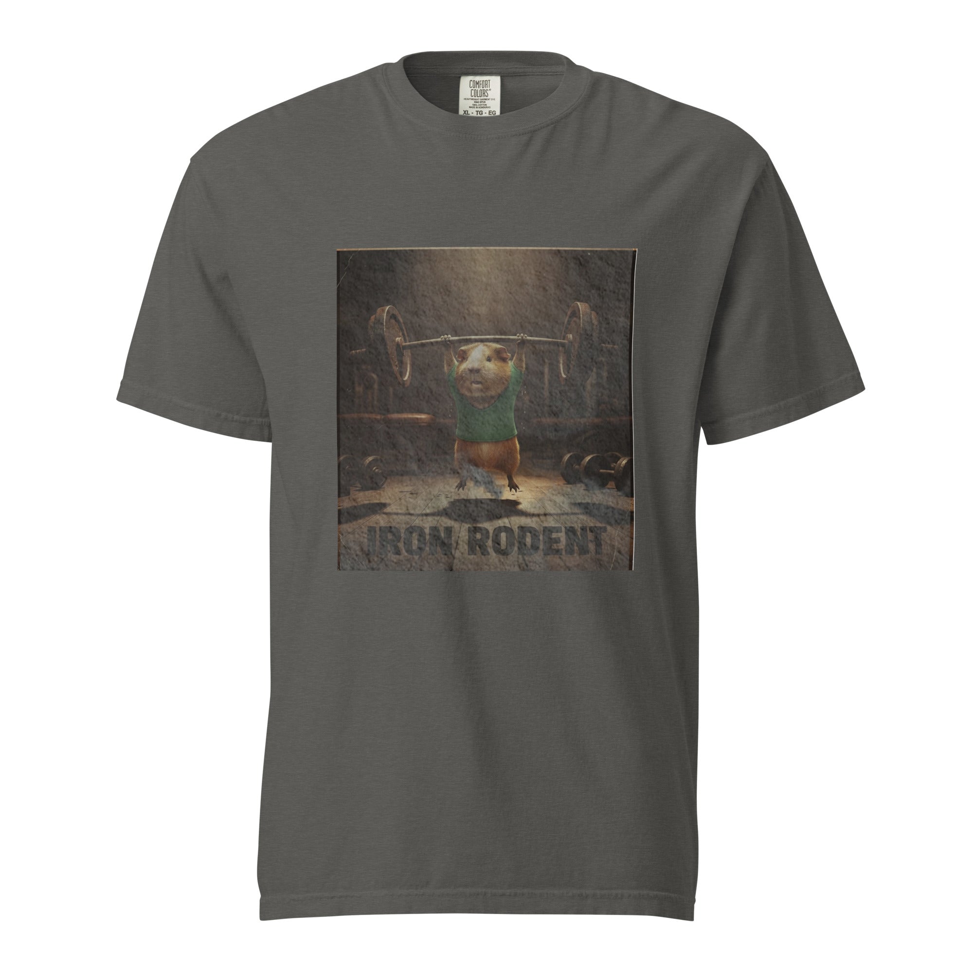 "Iron Rodent" Gym T-Shirt – Retro Guinea Pig Weightlifting Graphic Tee – Mid-weight Streetwear