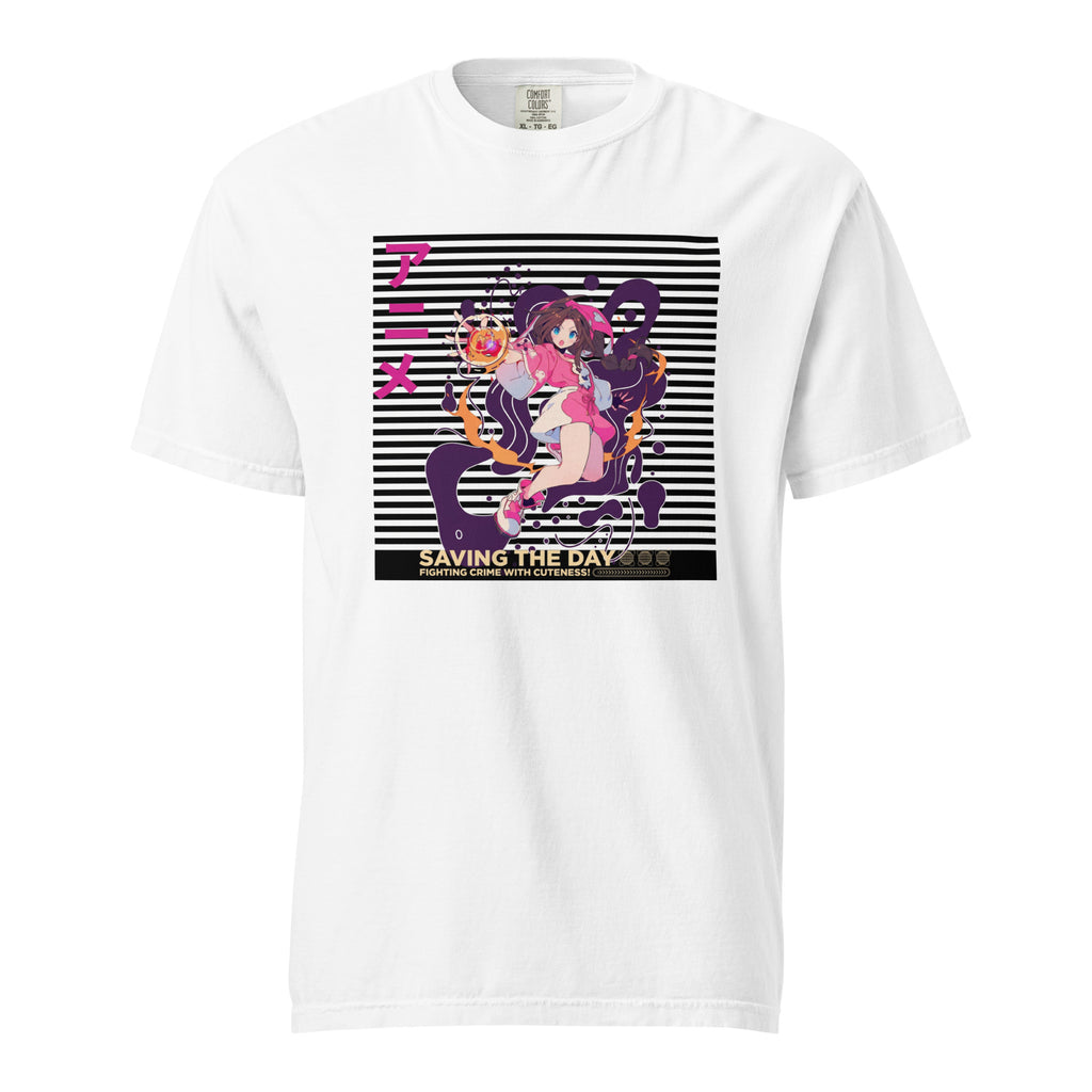 "Saving The Day" Anime T-Shirt – Magical Girl Kawaii Graphic Tee – Fighting Crime with Cuteness – Heavyweight Streetwear