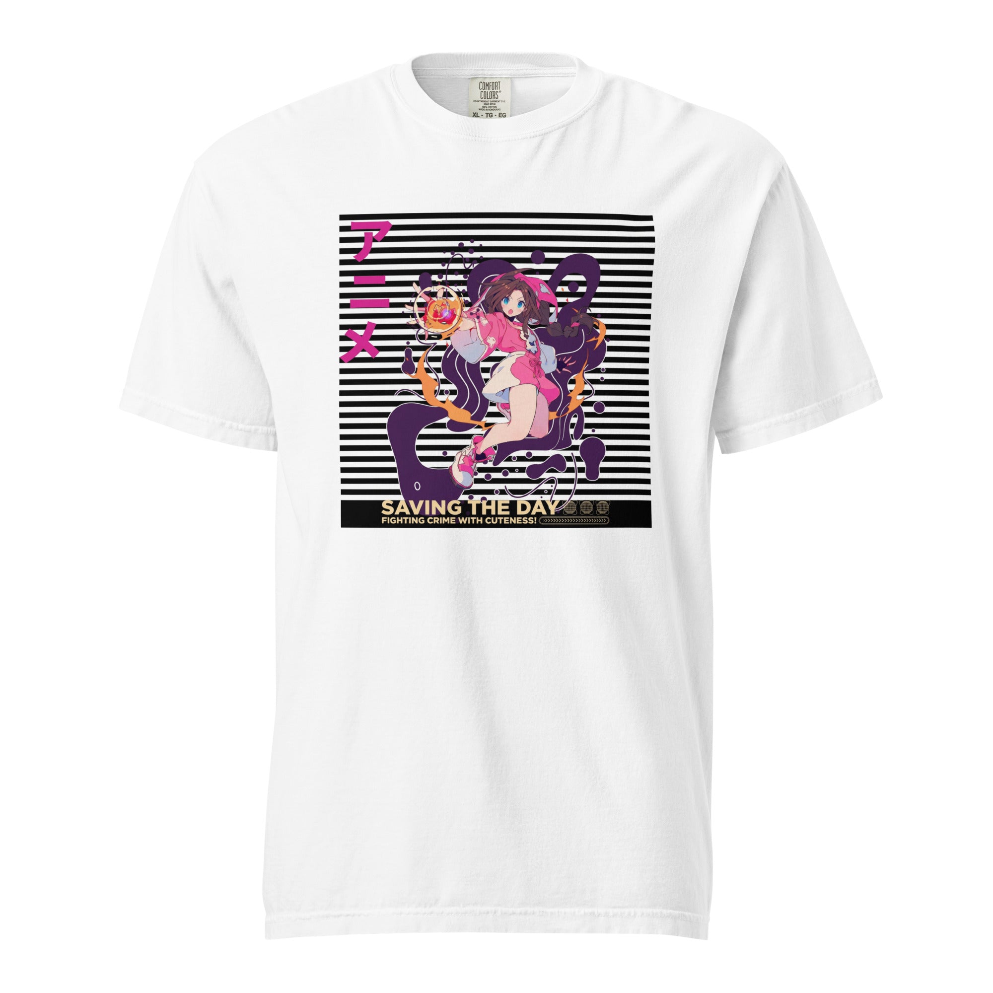 "Saving The Day" Anime T-Shirt – Magical Girl Kawaii Graphic Tee – Fighting Crime with Cuteness – Heavyweight Streetwear