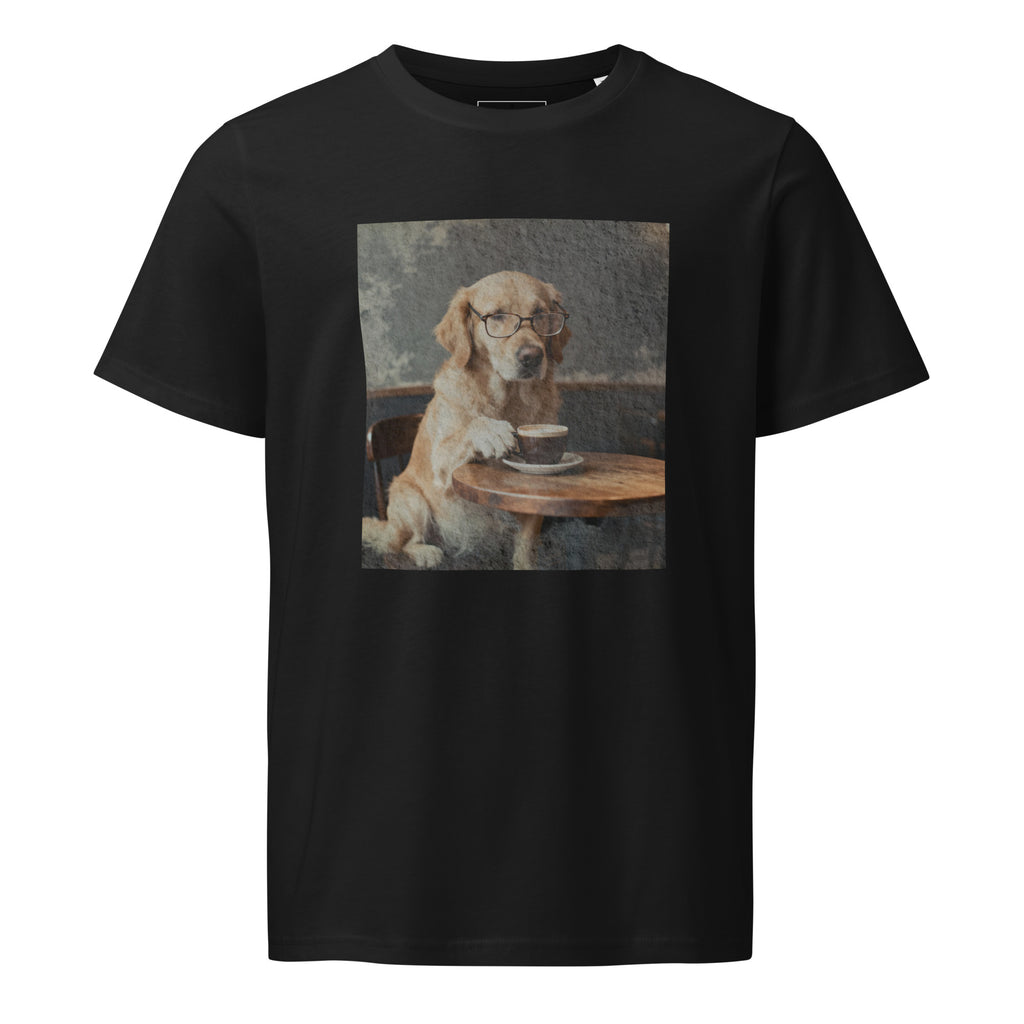 Intellectual Golden Retriever Cafe T-Shirt – Cotton Coffee Lover Tee – Distressed Retro Dog Aesthetic – Unisex