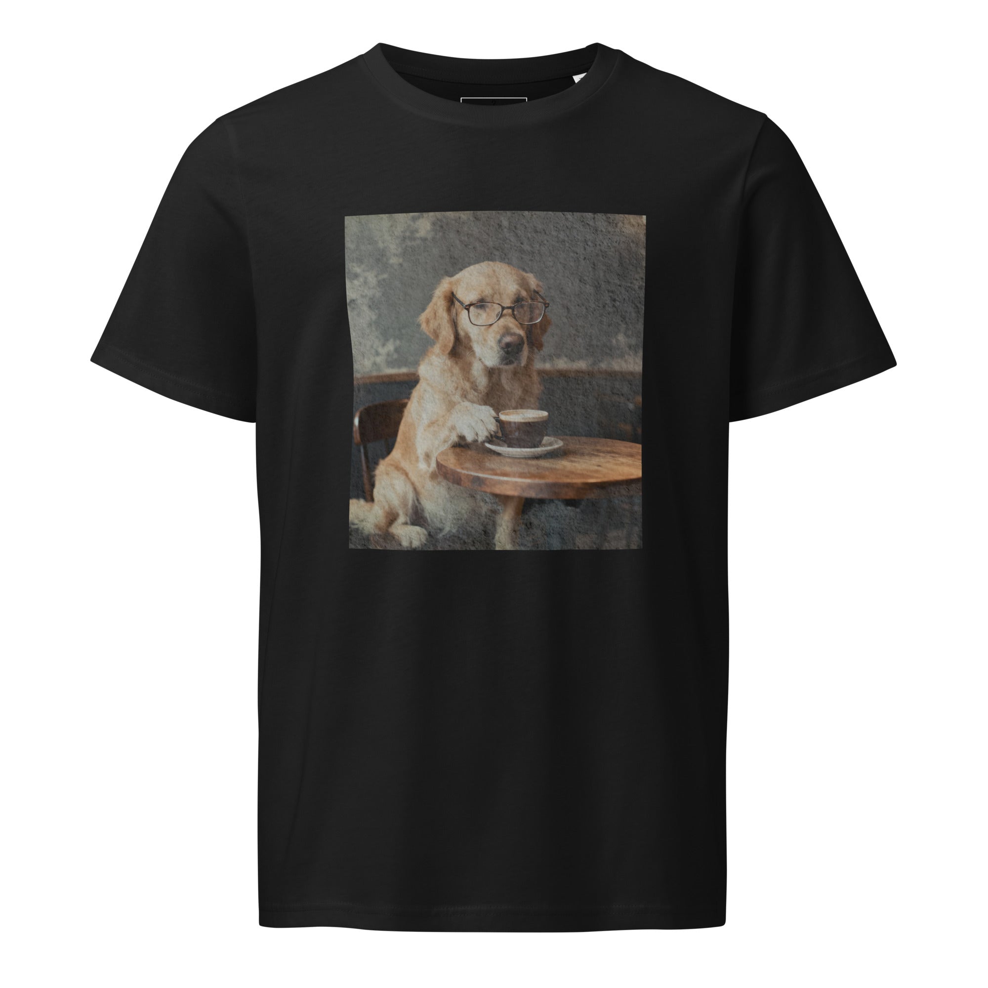 Intellectual Golden Retriever Cafe T-Shirt – Cotton Coffee Lover Tee – Distressed Retro Dog Aesthetic – Unisex