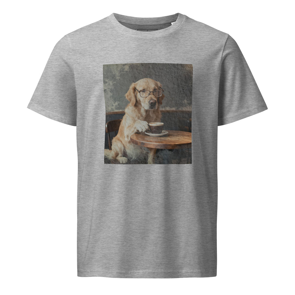 Intellectual Golden Retriever Cafe T-Shirt – Cotton Coffee Lover Tee – Distressed Retro Dog Aesthetic – Unisex