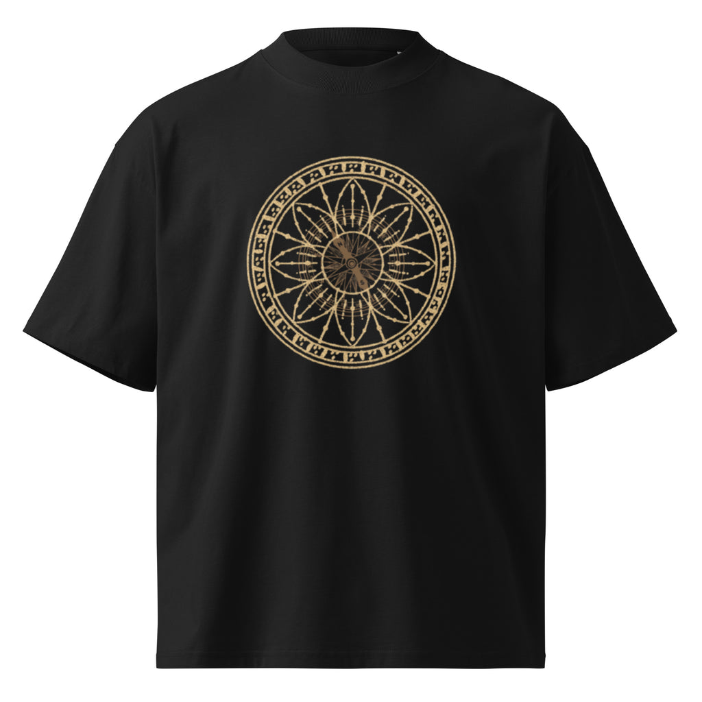 "The Celestial Navigator" High-Neck Tee – Minimalist Nautical Compass & Sustainable Oversized Streetwear