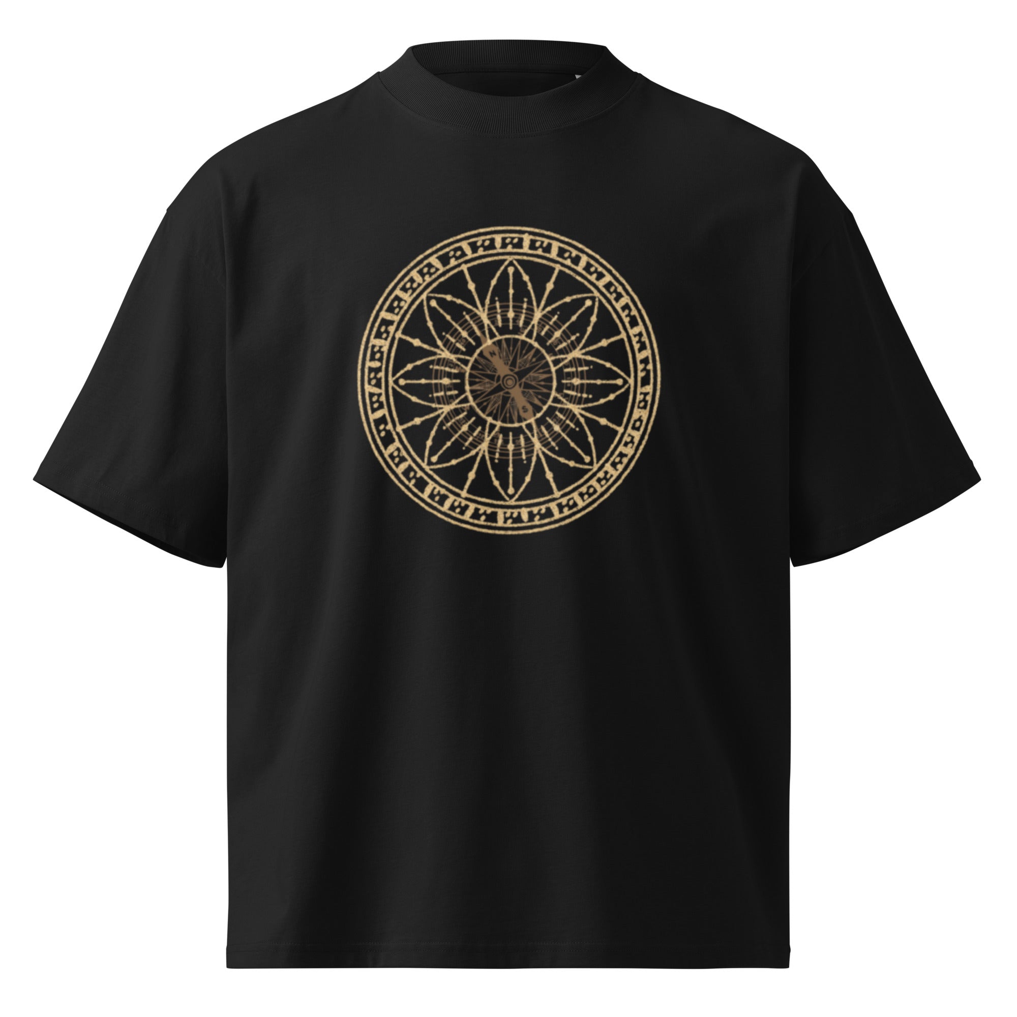 "The Celestial Navigator" High-Neck Tee – Minimalist Nautical Compass & Sustainable Oversized Streetwear