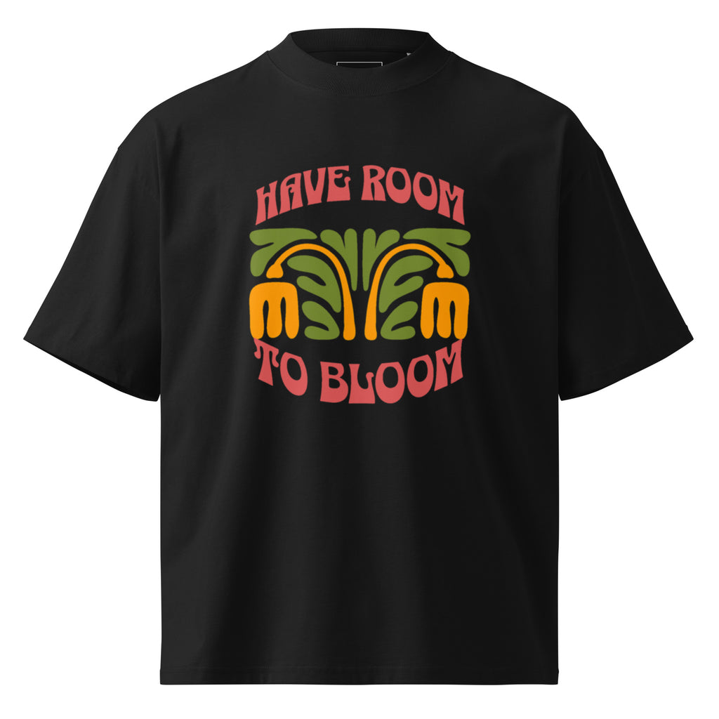 "Have Room To Bloom" Retro High-Neck Oversized Tee – 100% Cotton Streetwear – Groovy 70s Floral Graphic