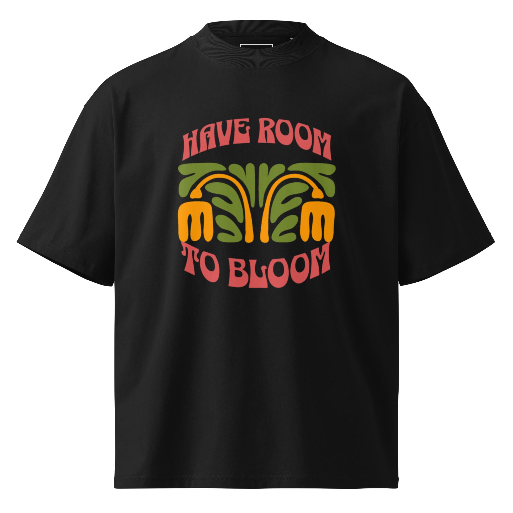 "Have Room To Bloom" Retro High-Neck Oversized Tee – 100% Cotton Streetwear – Groovy 70s Floral Graphic