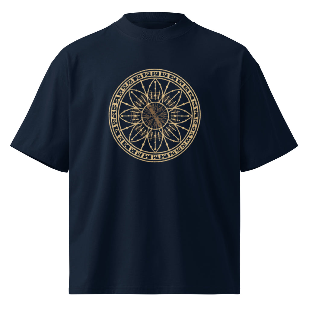 "The Celestial Navigator" High-Neck Tee – Minimalist Nautical Compass & Sustainable Oversized Streetwear