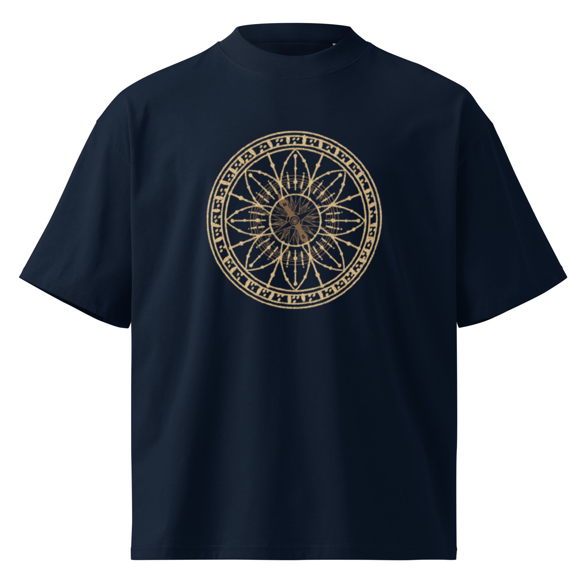 "The Celestial Navigator" High-Neck Tee – Minimalist Nautical Compass & Sustainable Oversized Streetwear