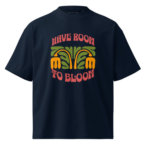 "Have Room To Bloom" Retro High-Neck Oversized Tee – 100% Cotton Streetwear – Groovy 70s Floral Graphic