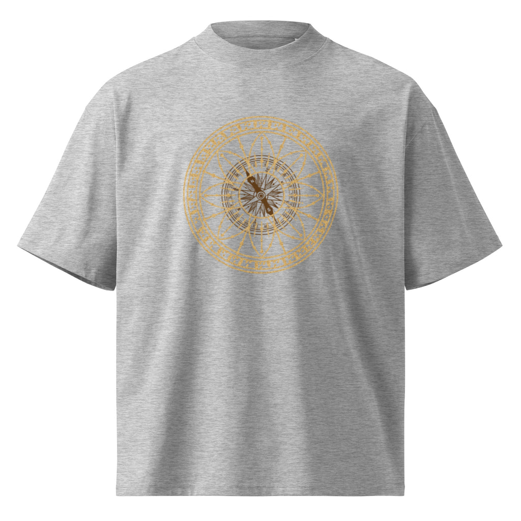 "The Celestial Navigator" High-Neck Tee – Minimalist Nautical Compass & Sustainable Oversized Streetwear
