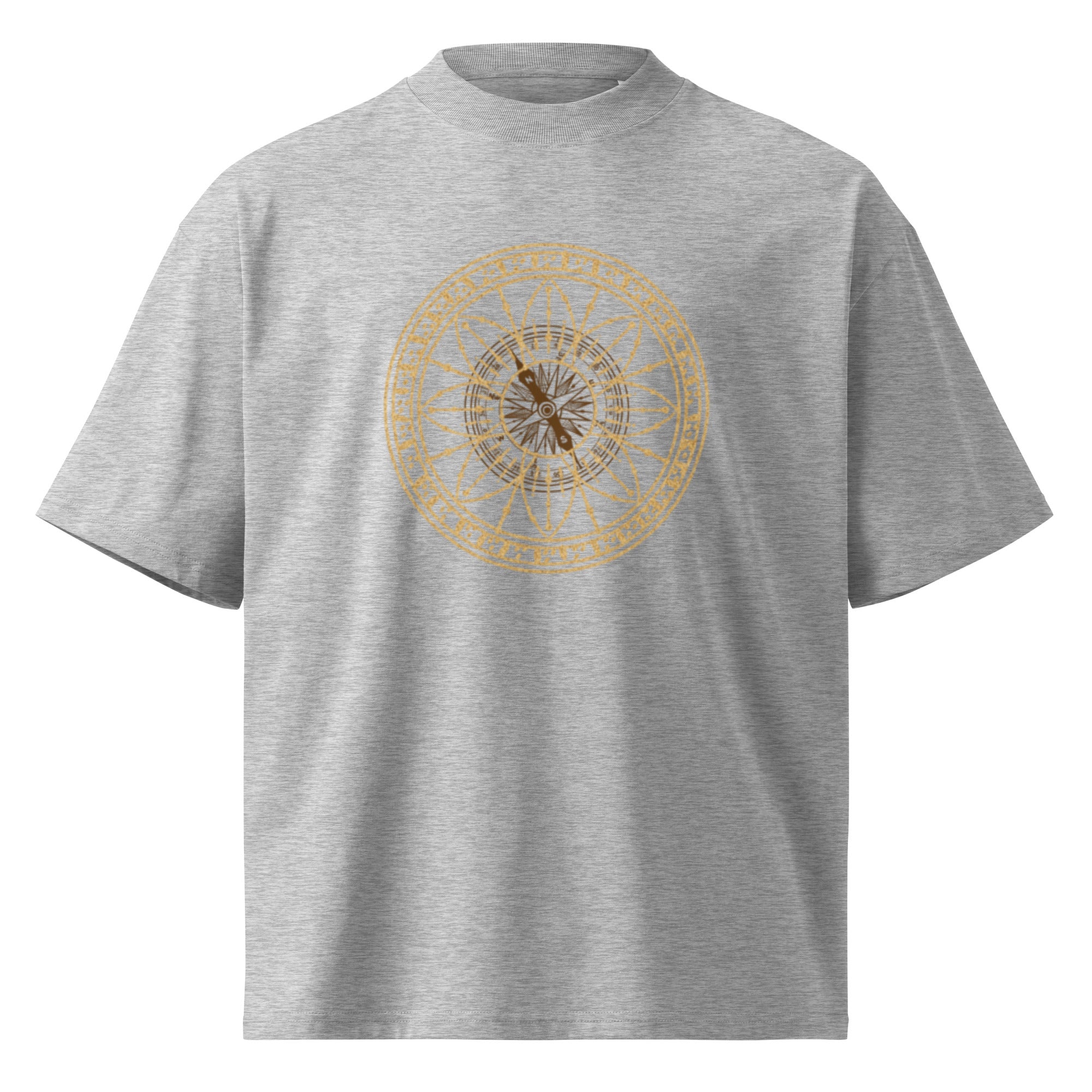"The Celestial Navigator" High-Neck Tee – Minimalist Nautical Compass & Sustainable Oversized Streetwear