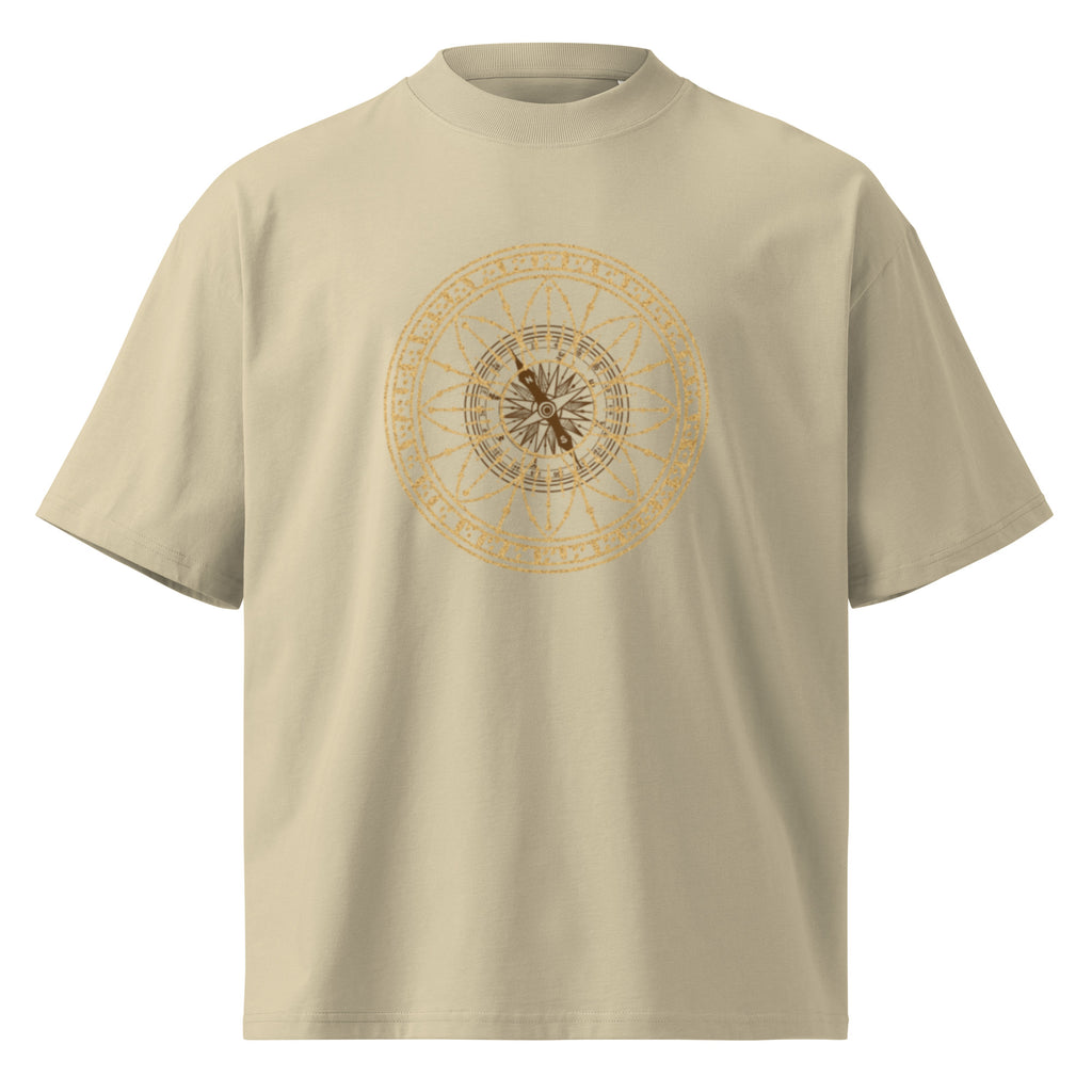 "The Celestial Navigator" High-Neck Tee – Minimalist Nautical Compass & Sustainable Oversized Streetwear