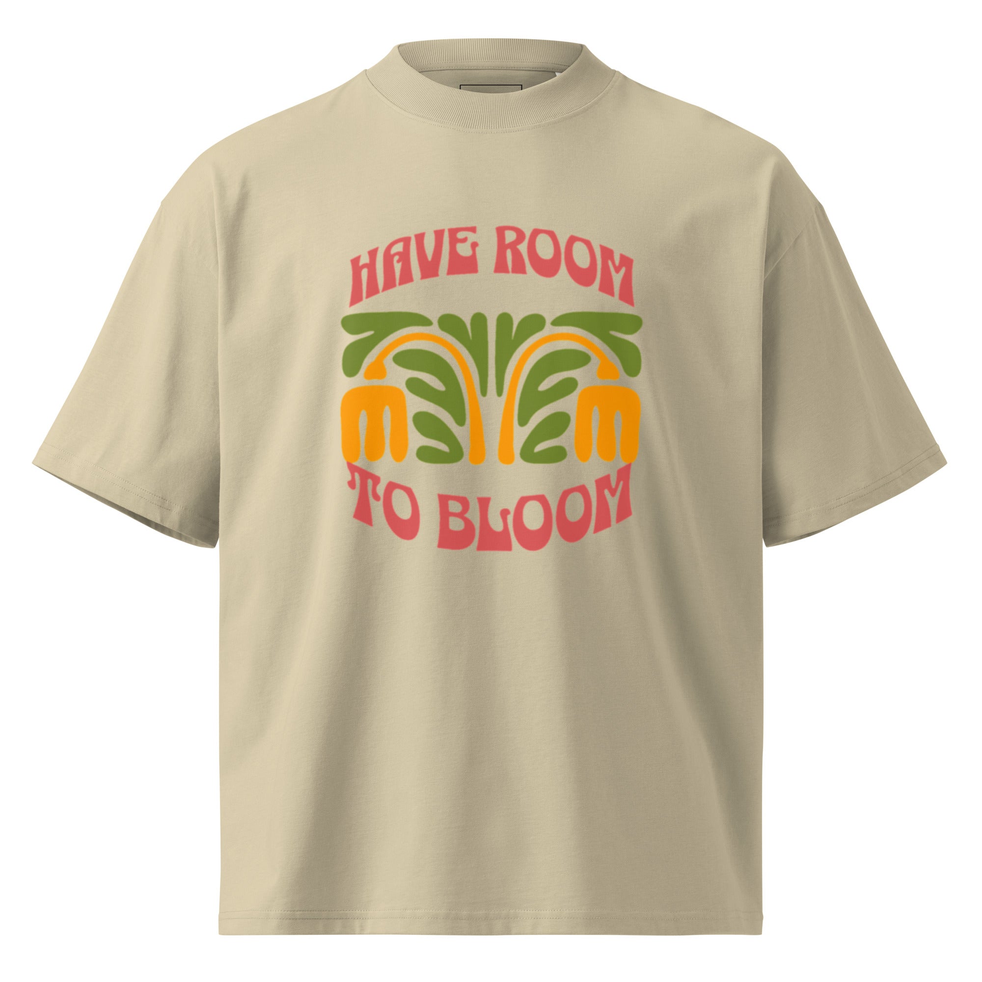 "Have Room To Bloom" Retro High-Neck Oversized Tee – 100% Cotton Streetwear – Groovy 70s Floral Graphic