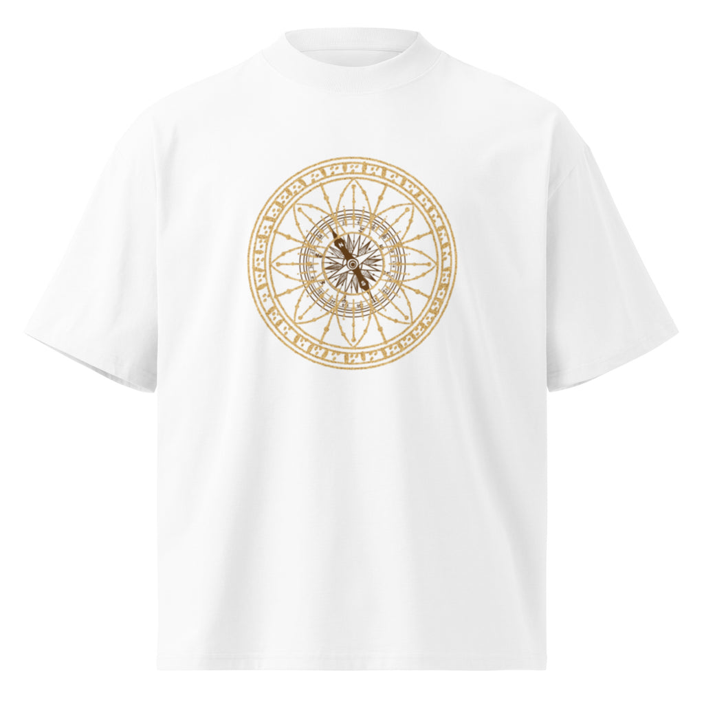 "The Celestial Navigator" High-Neck Tee – Minimalist Nautical Compass & Sustainable Oversized Streetwear