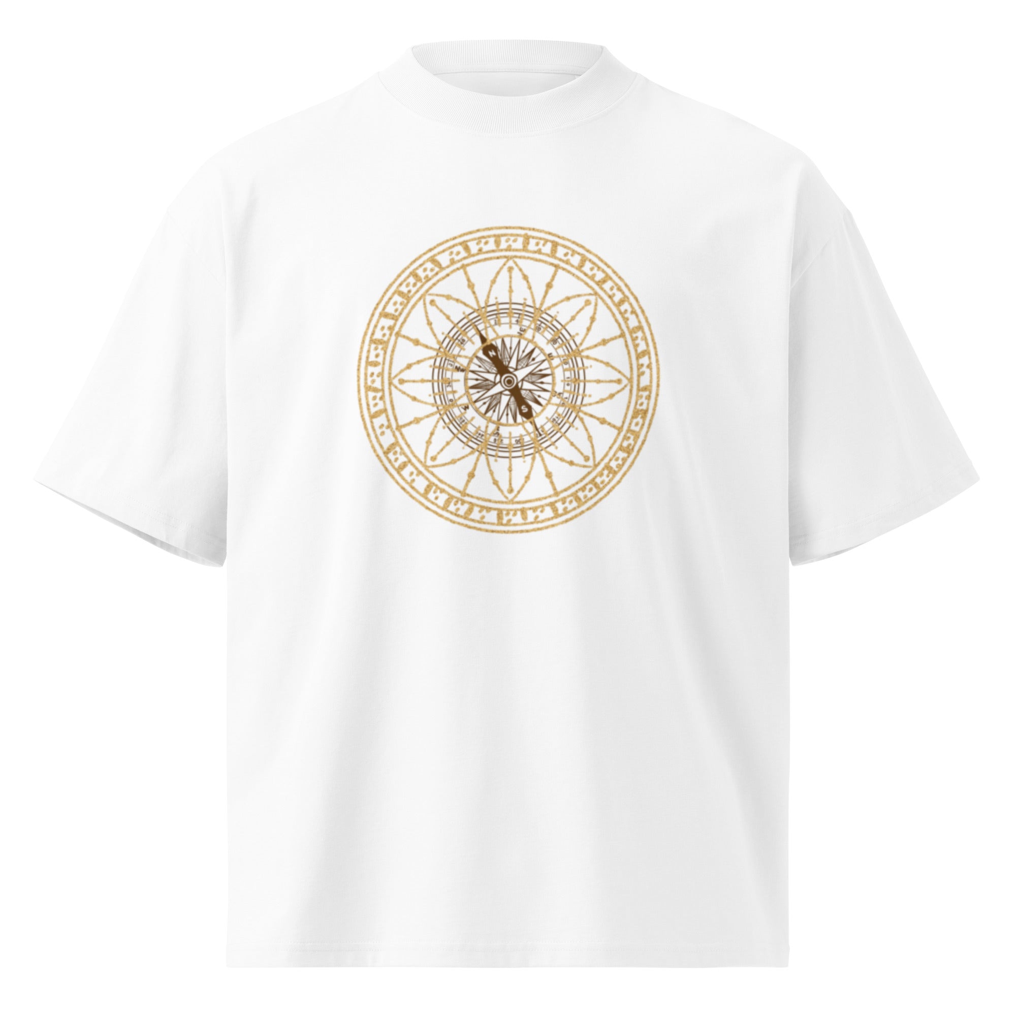 "The Celestial Navigator" High-Neck Tee – Minimalist Nautical Compass & Sustainable Oversized Streetwear