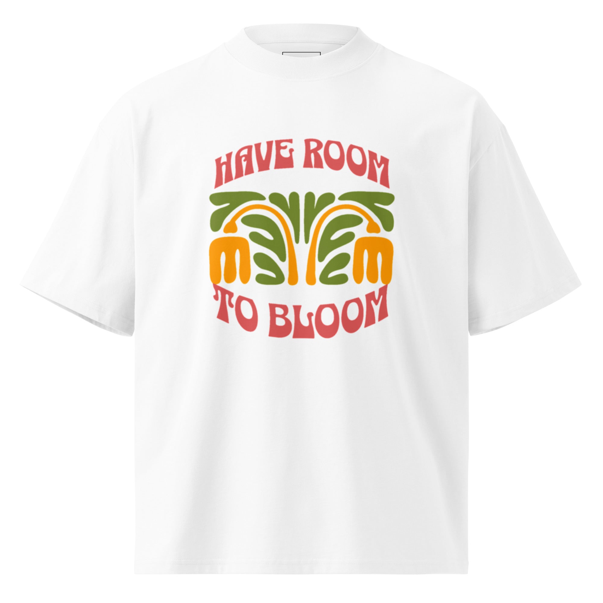 "Have Room To Bloom" Retro High-Neck Oversized Tee – 100% Cotton Streetwear – Groovy 70s Floral Graphic