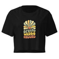 "Spring Wibes Around" Retro 70s Women's Crop Top – Vintage Sunburst Graphic Tee – Black Boho Festival Style – Summer 2026